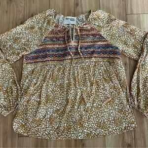Savanna Jane Women's Gold, Cream  and Multicolor Embroidery Boho Blouse SZ L